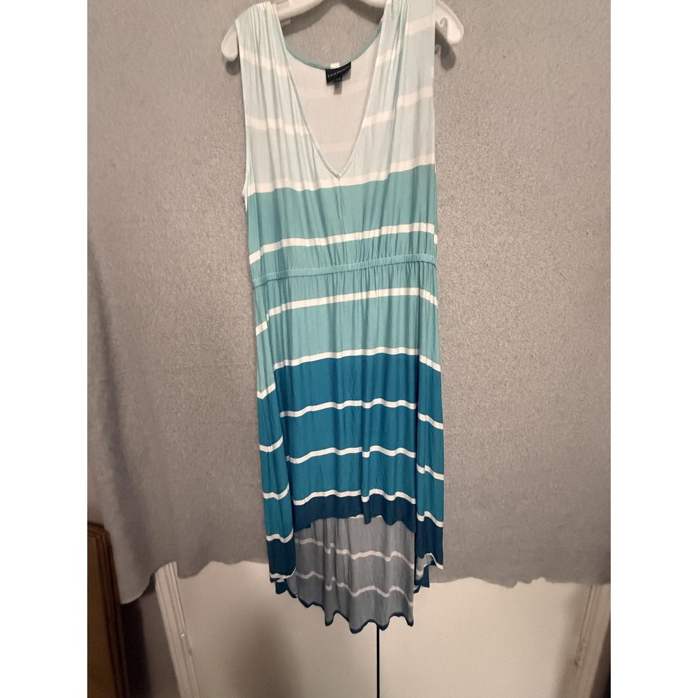 Lane Bryant Dress Womens 14/16 Blue Stripe Sleeveless Hi Low Maxi Sundress Plus
